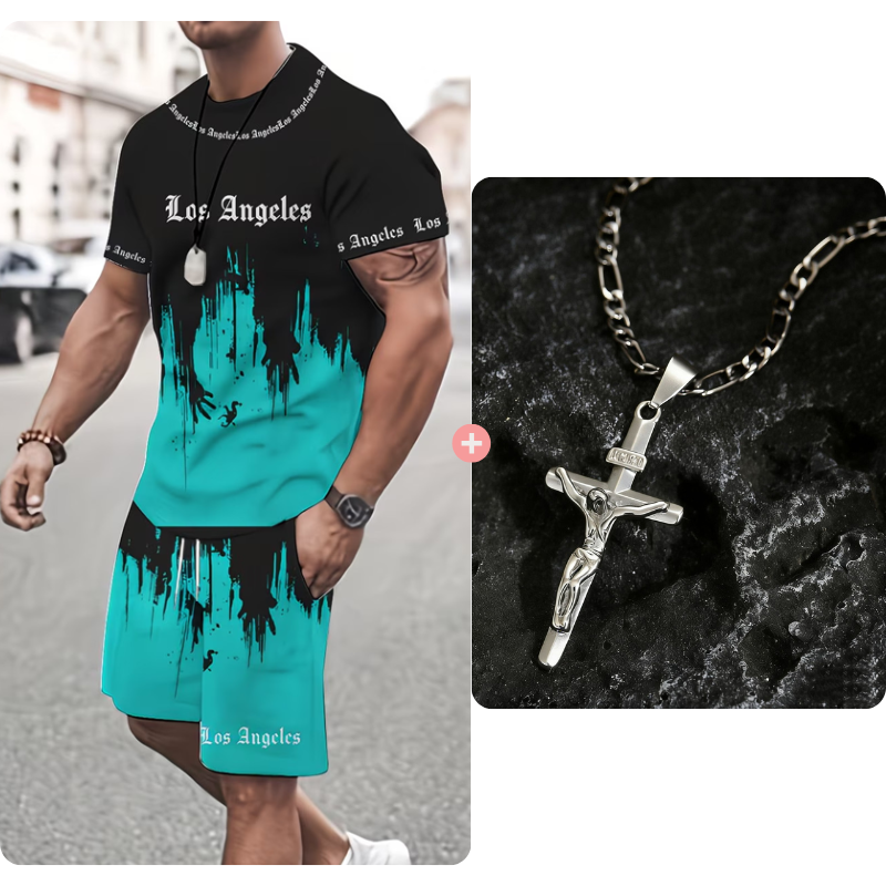 👕 NU 50% KORTING! 🔥 Heren-set met grafisch bedrukt T-shirt en shorts – Zachte stof, opvallend design & perfect voor zomerdagen ☀️