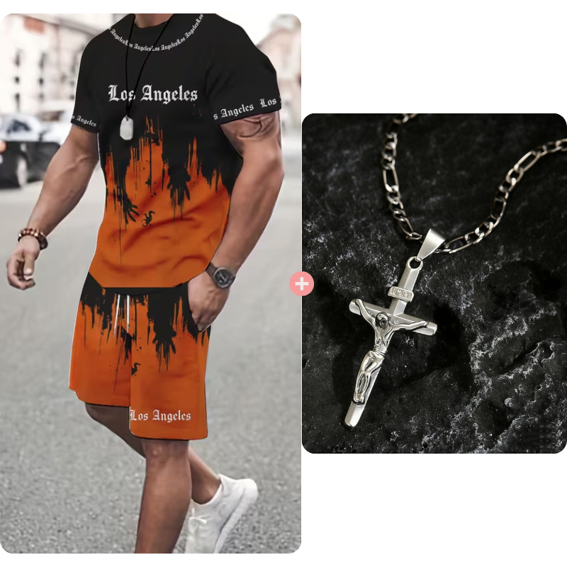 👕 NU 50% KORTING! 🔥 Heren-set met grafisch bedrukt T-shirt en shorts – Zachte stof, opvallend design & perfect voor zomerdagen ☀️