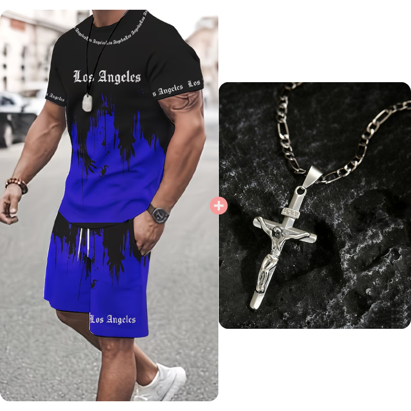 👕 NU 50% KORTING! 🔥 Heren-set met grafisch bedrukt T-shirt en shorts – Zachte stof, opvallend design & perfect voor zomerdagen ☀️