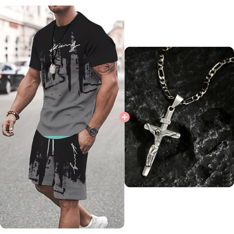 👕 NU 50% KORTING! 🔥 Heren-set met grafisch bedrukt T-shirt en shorts – Zachte stof, opvallend design & perfect voor zomerdagen ☀️