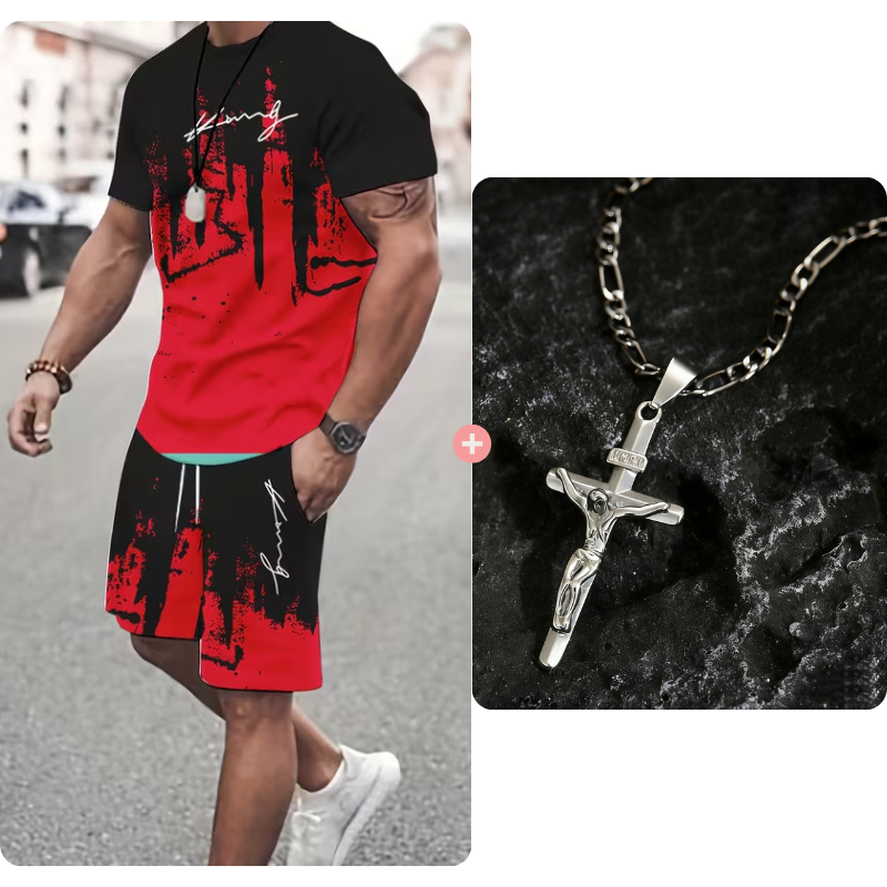 👕 NU 50% KORTING! 🔥 Heren-set met grafisch bedrukt T-shirt en shorts – Zachte stof, opvallend design & perfect voor zomerdagen ☀️