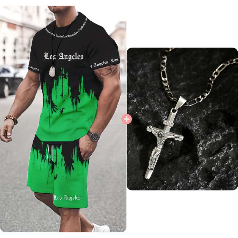 👕 NU 50% KORTING! 🔥 Heren-set met grafisch bedrukt T-shirt en shorts – Zachte stof, opvallend design & perfect voor zomerdagen ☀️