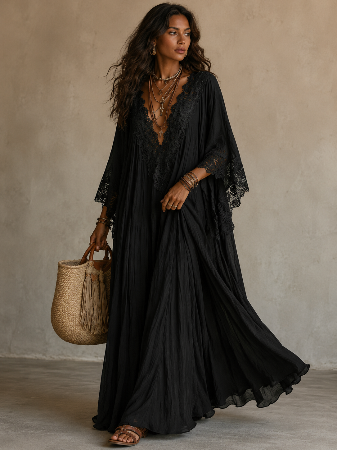 Liora™ | Buikcamouflerende Bohemian Jurk Met Kant