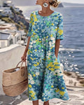 Elena™ | Buikcamouflerende Bloemen Midi Jurk
