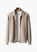 Extra-fijne merino wollen polo cardigan met rits
