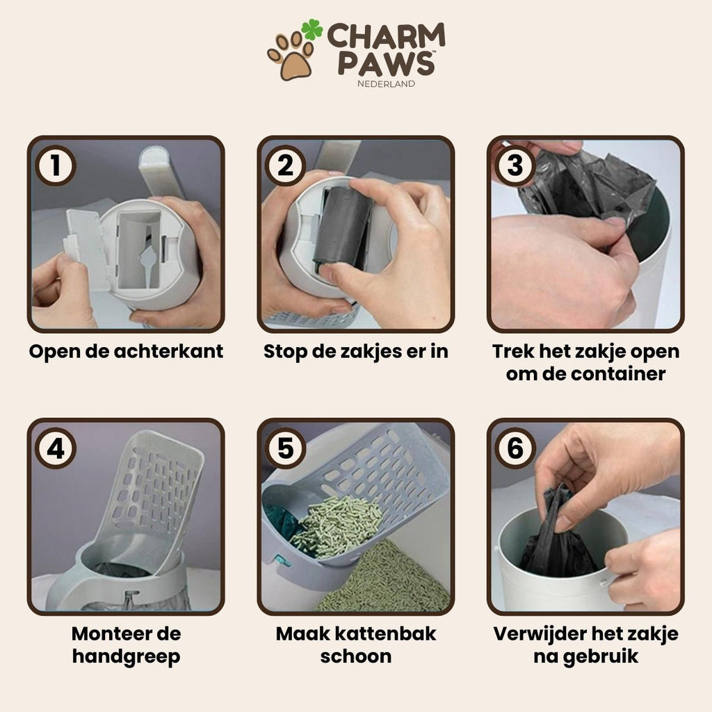 2-in-1 Kattenbakschep met Container