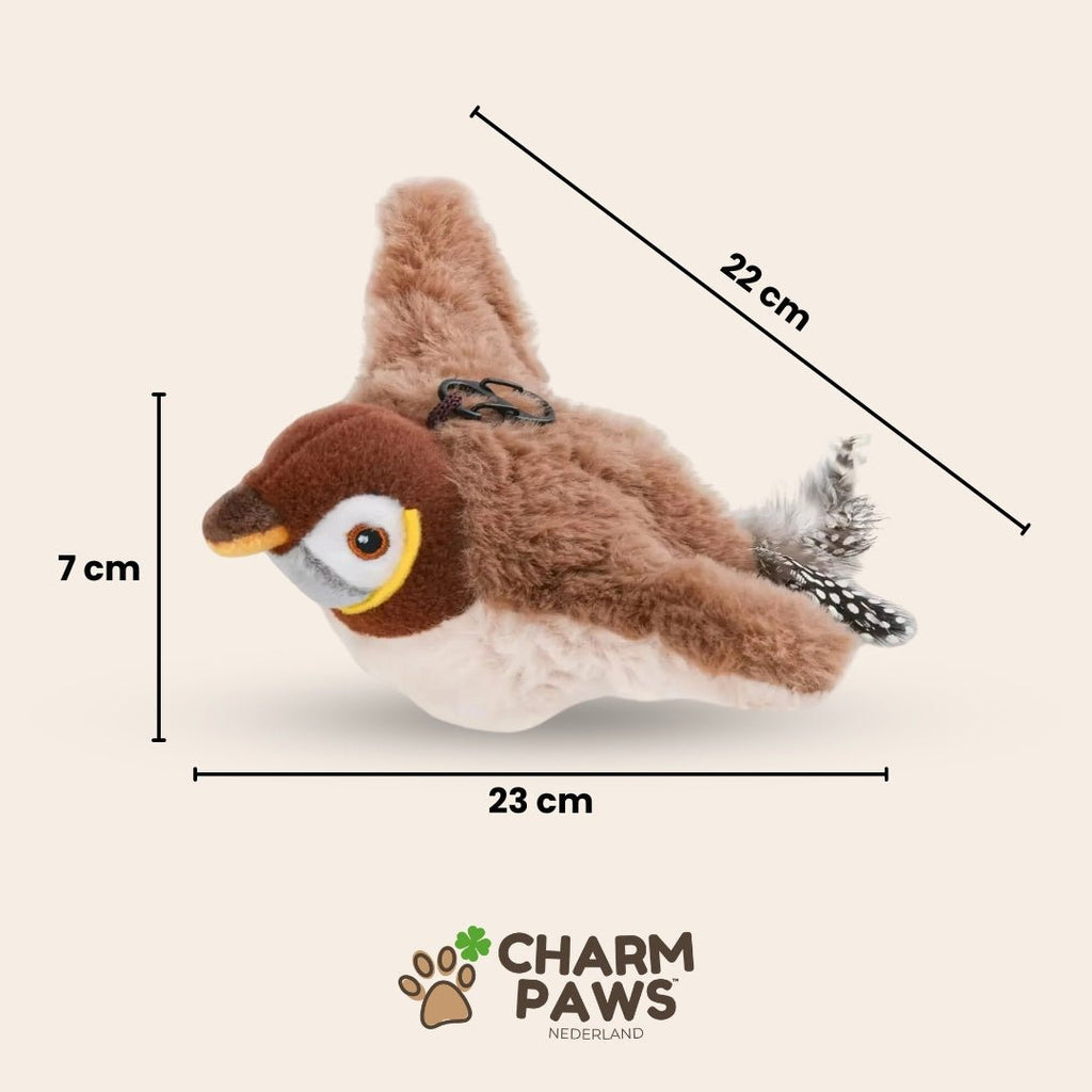 CharmPaws® Realistische Simulatie Vogel voor Katten - Grote Mus (Flappert + Tjilpt)