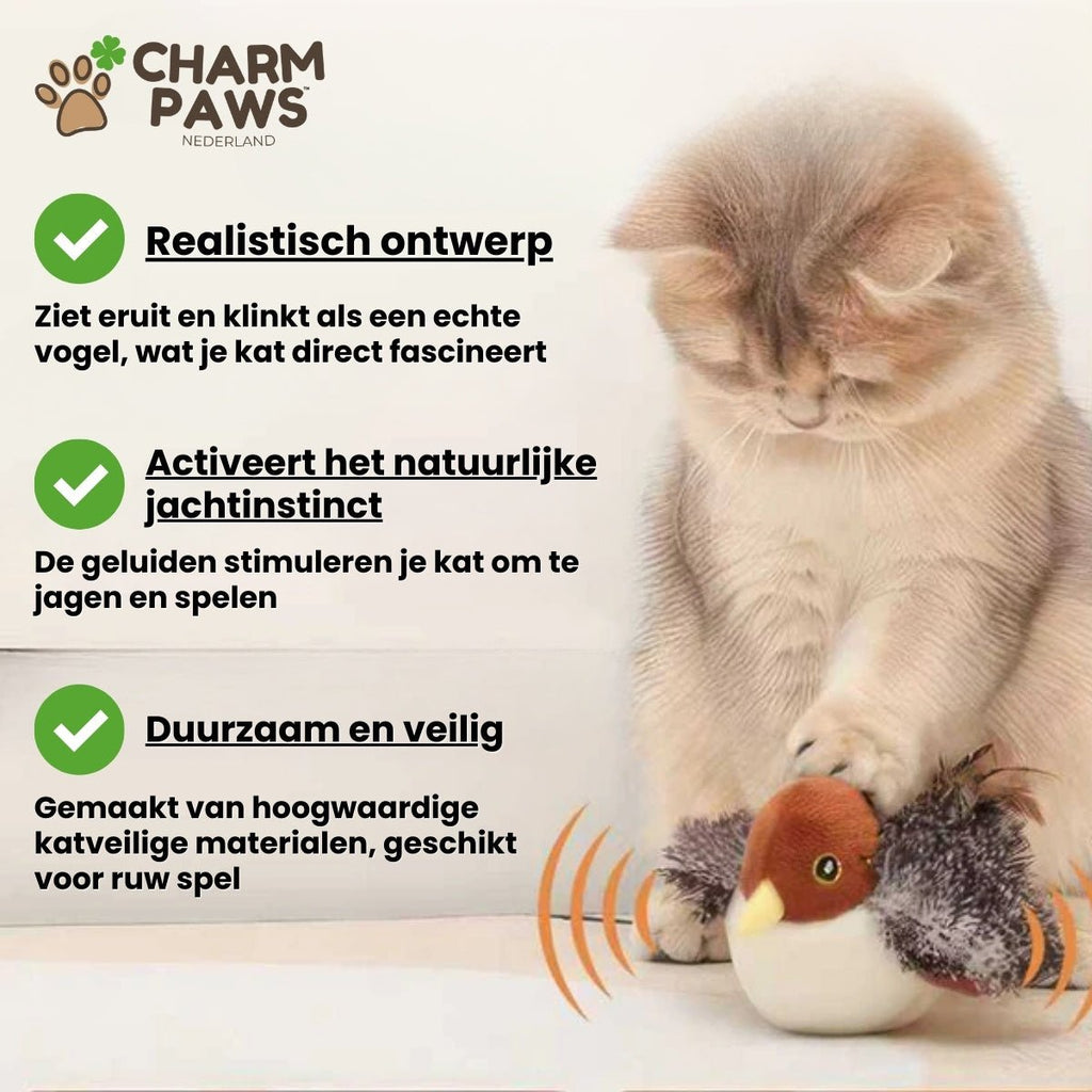 CharmPaws® Realistische Simulatie Vogel voor Katten - Kleine Mus (Tjilpt)