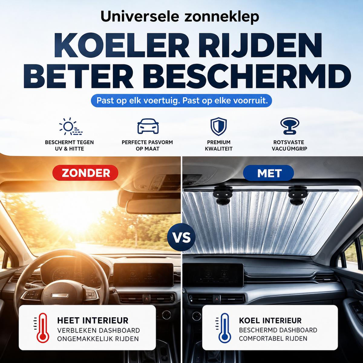 Universele zonneklep voor de voorruit van de auto