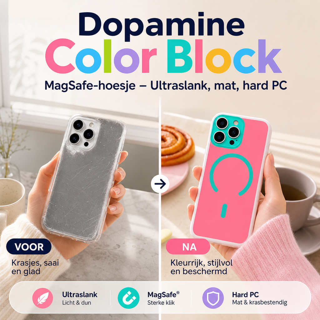 💥Meer dan 50.000 verkocht!📱Trendy iPhone-hoesje, nu in de aanbieding | Dopamine Color Block MagSafe-hoesje – Ultraslank, mat, hard PC-hoesje voor de iPhone 17 Pro Max