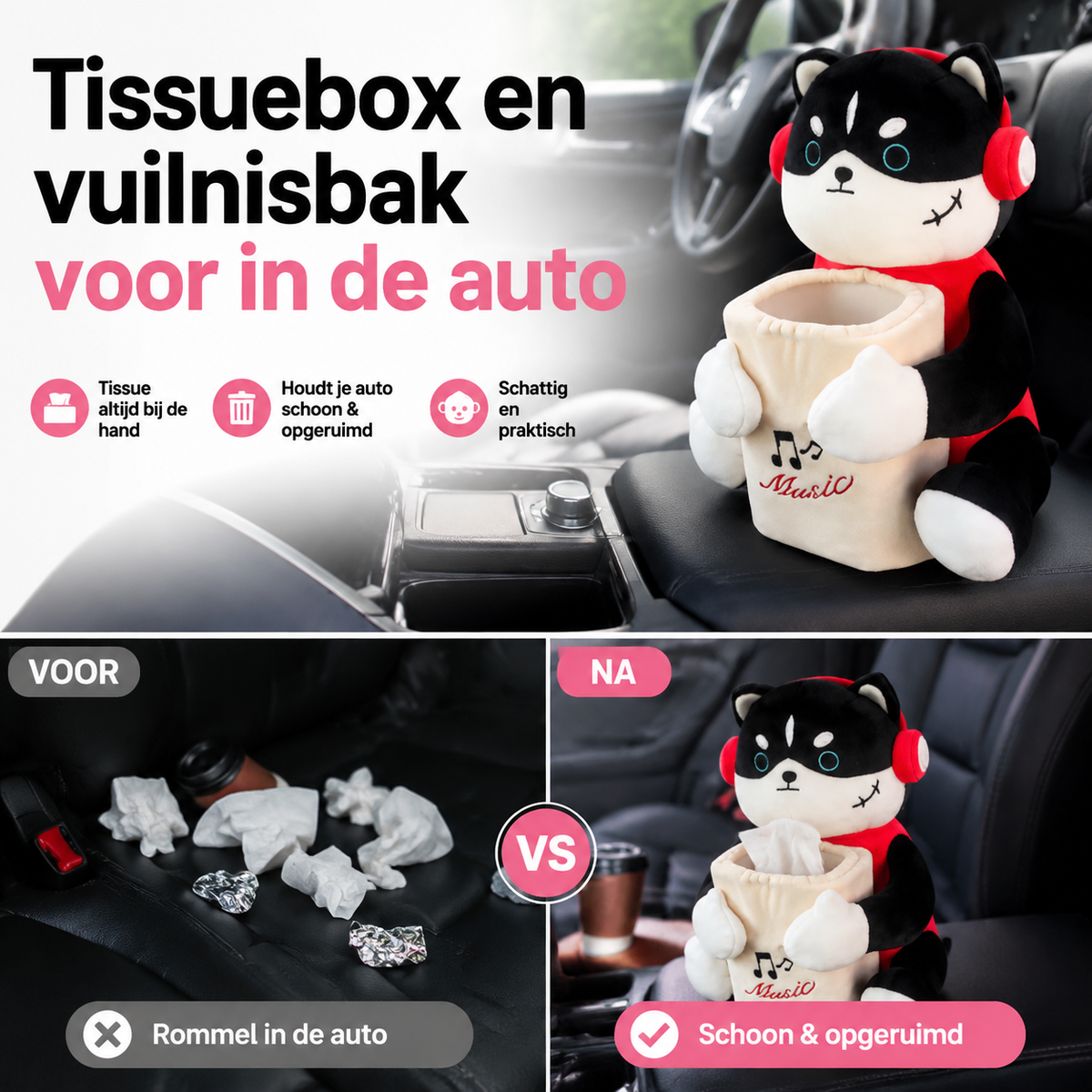🐒Tissuebox en vuilnisbak voor in de auto