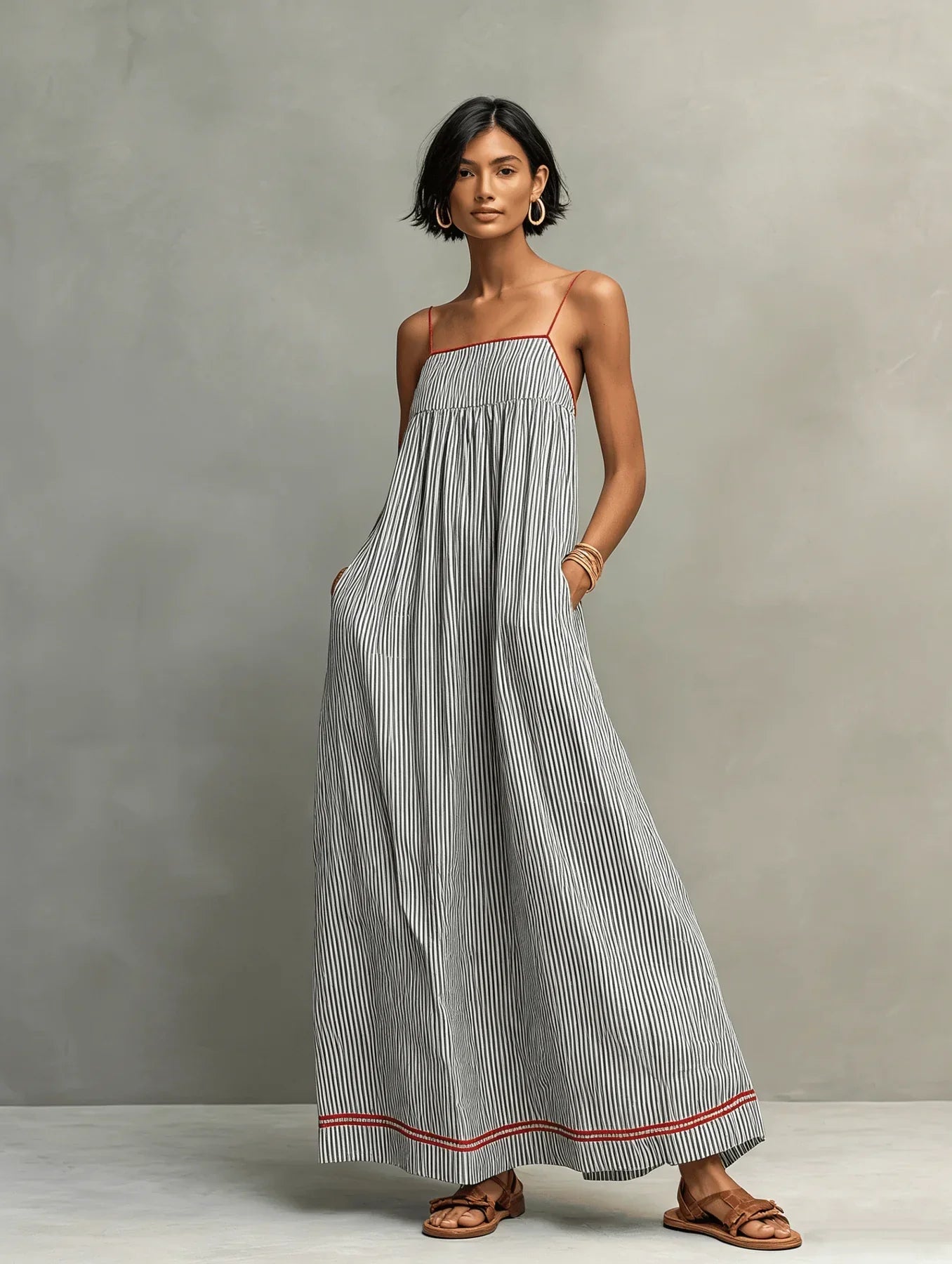Mandy | Gestreepte Maxi Jurk met Contrastafwerking