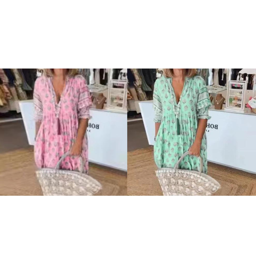 🟌Lenteaanbieding: 50 % korting👗Boho-jurk met bloemenprint, V-hals, hoge taille en A-lijn silhouet