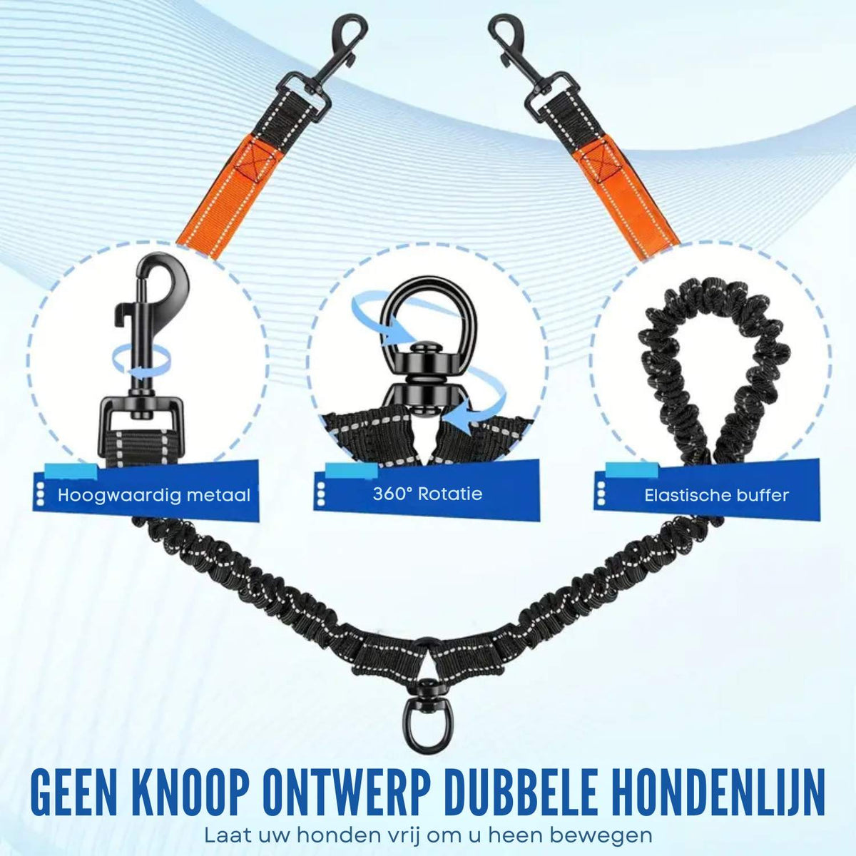 Dubbele Hondenriem | 360° Klitvrije & Reflecterende Veiligheidsontwerp