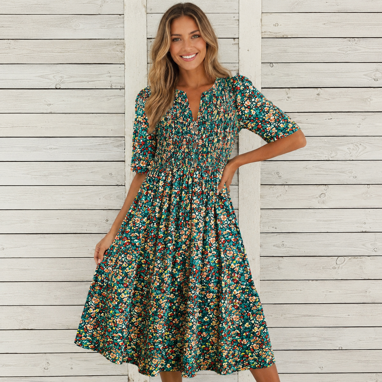 Danica™ | Buikcamouflerende Bloemen Midi Jurk