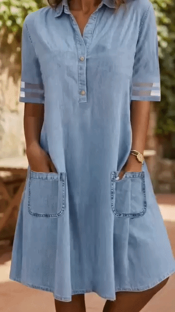 Brittany™ | Buikcamouflerende Denim-Look Blousejurk