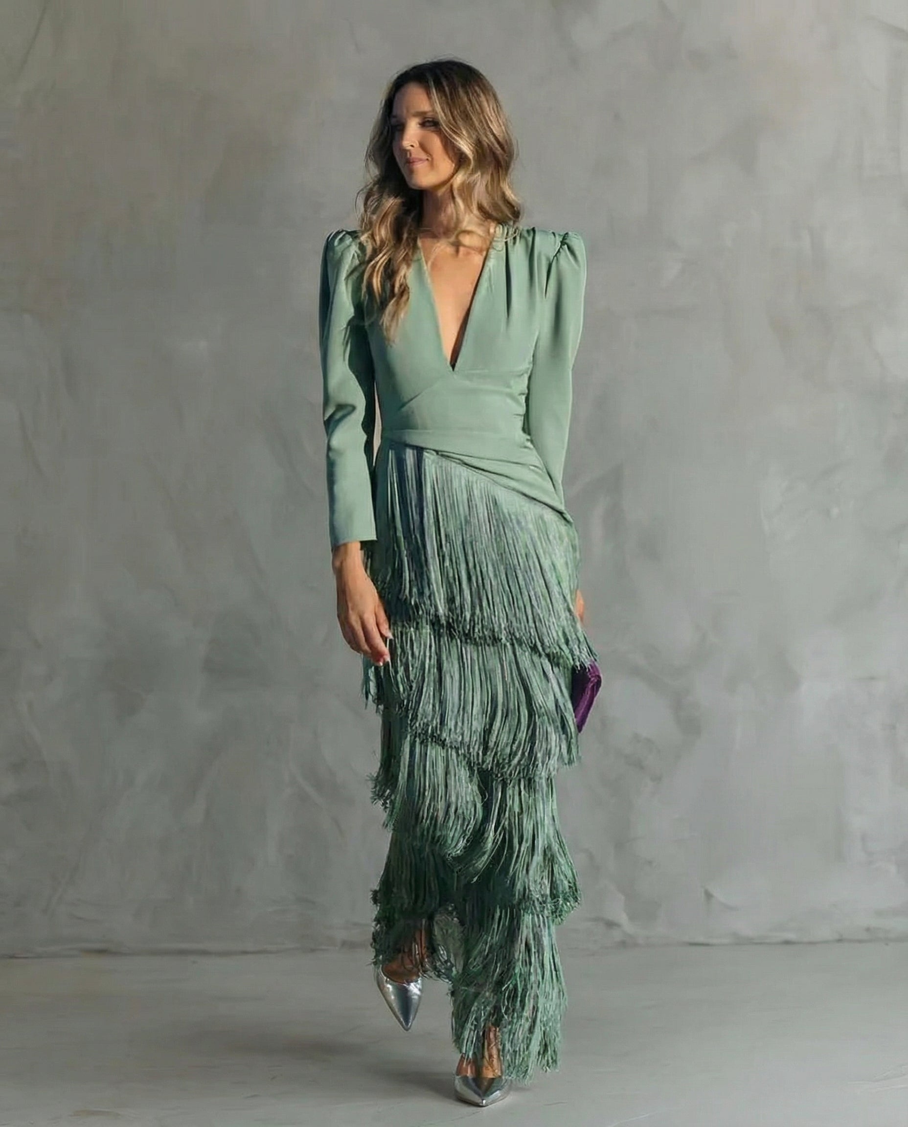 Chiara | Elegante Jurk met Franje Mouwen