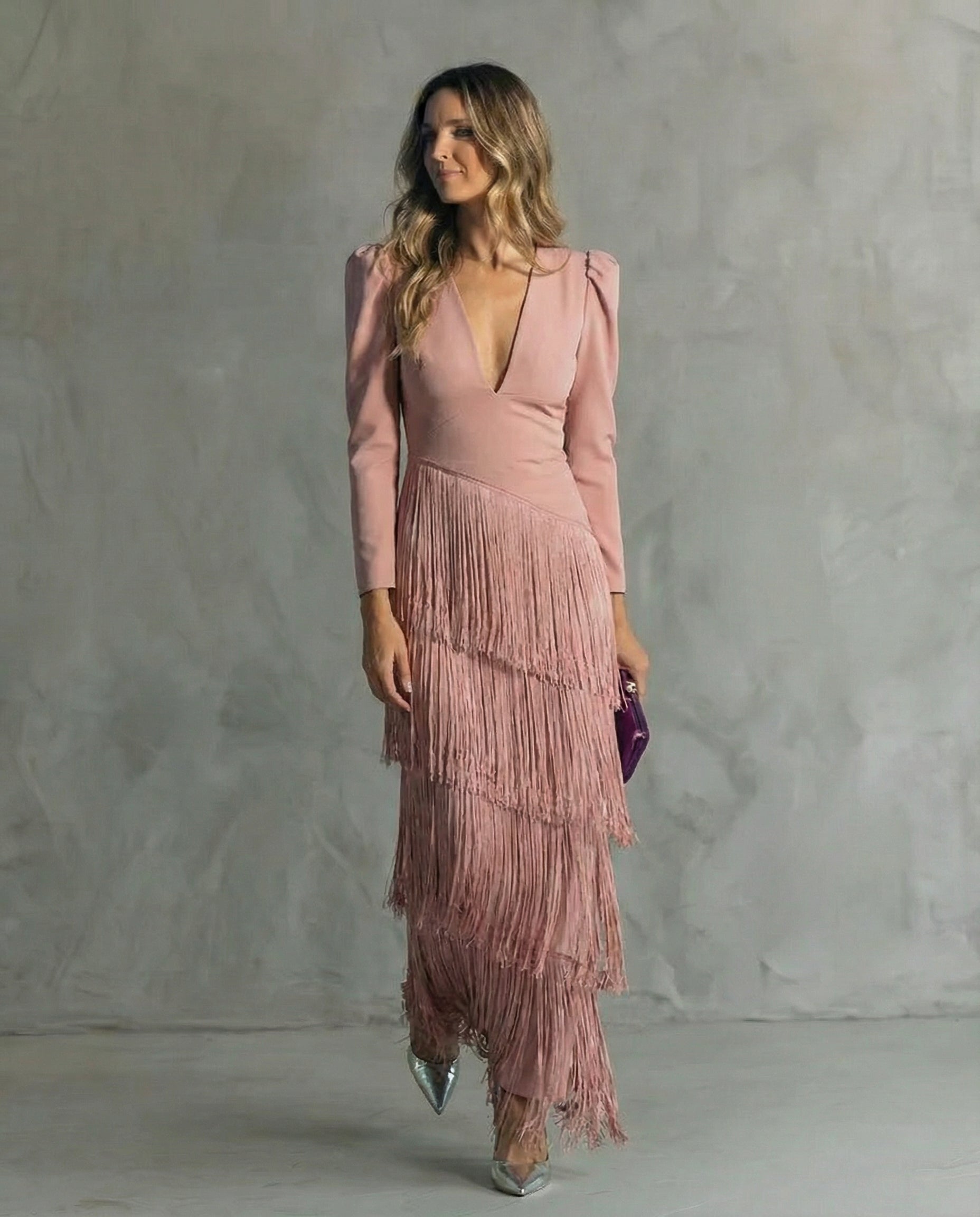 Chiara | Elegante Jurk met Franje Mouwen
