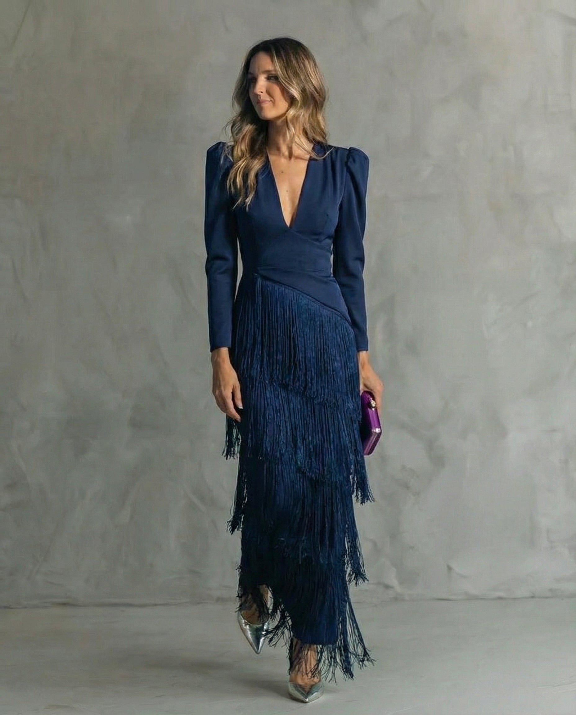 Chiara | Elegante Jurk met Franje Mouwen