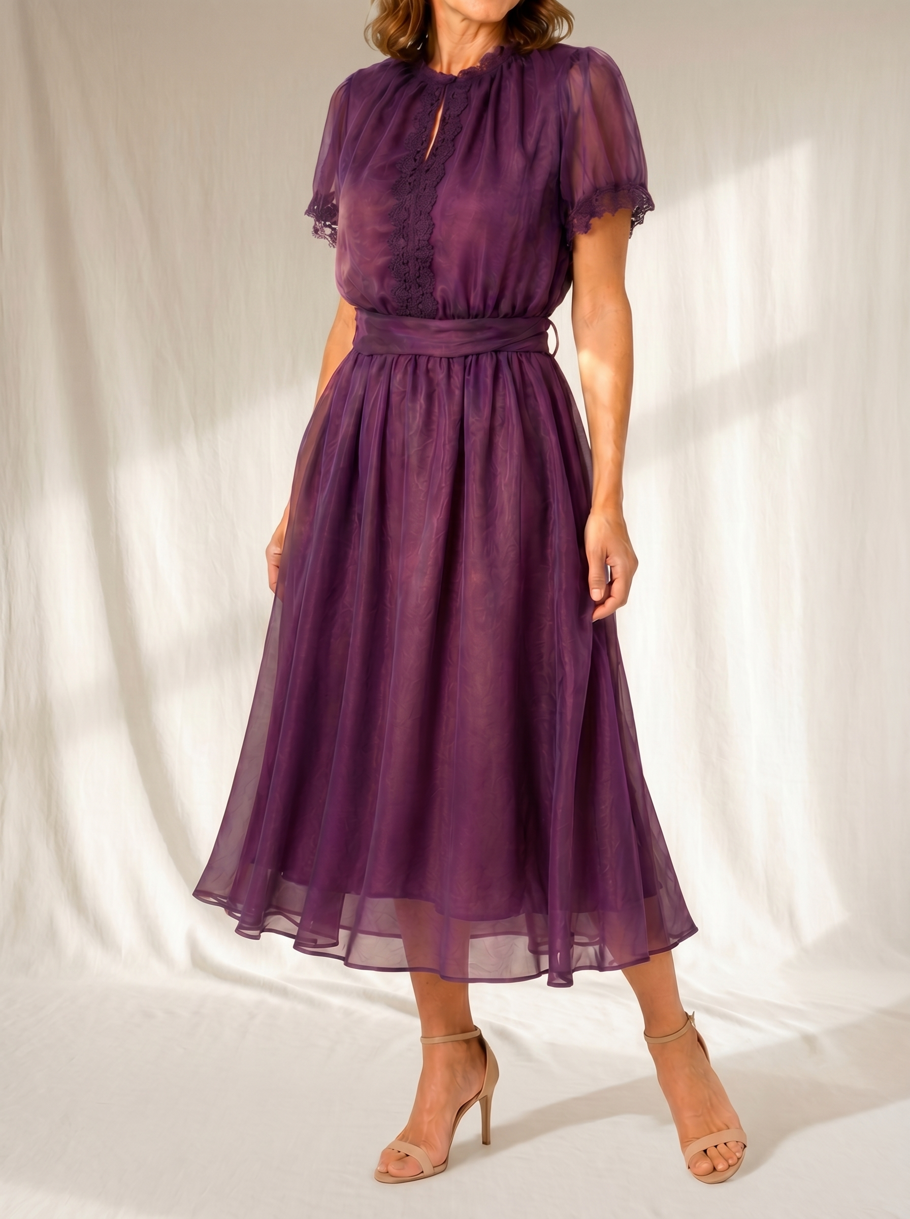 Flavia | Maxi Jurk met Druppelnek en Kant Chiffon Rand