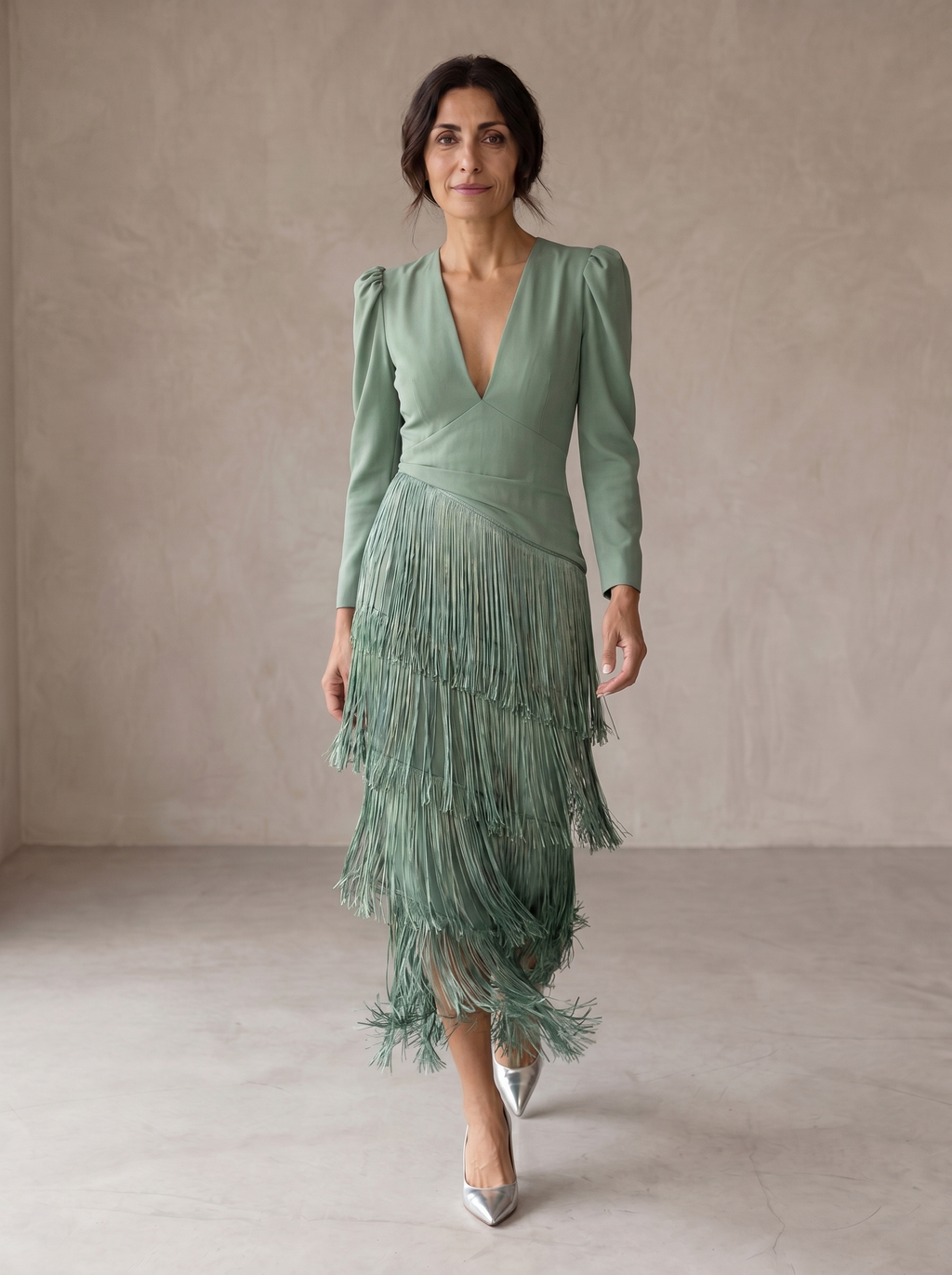 Chiara | Elegante Jurk met Franje Mouwen