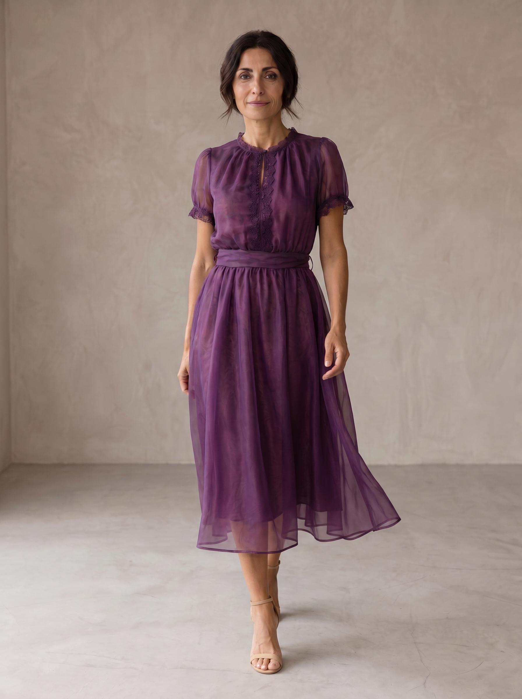 Flavia | Maxi Jurk met Druppelnek en Kant Chiffon Rand