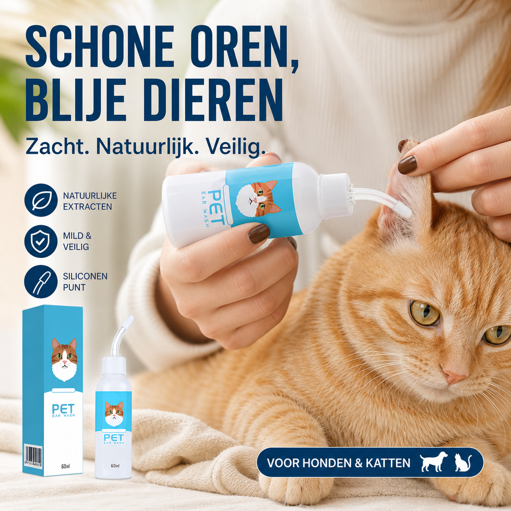 💥【LIMITED TIME 50% OFF】🔥 Oorreiniger voor Katten en Honden | Natuurlijke Plantenextracten | Mild & Antibioticavrij | Siliconen Punt | 120ml