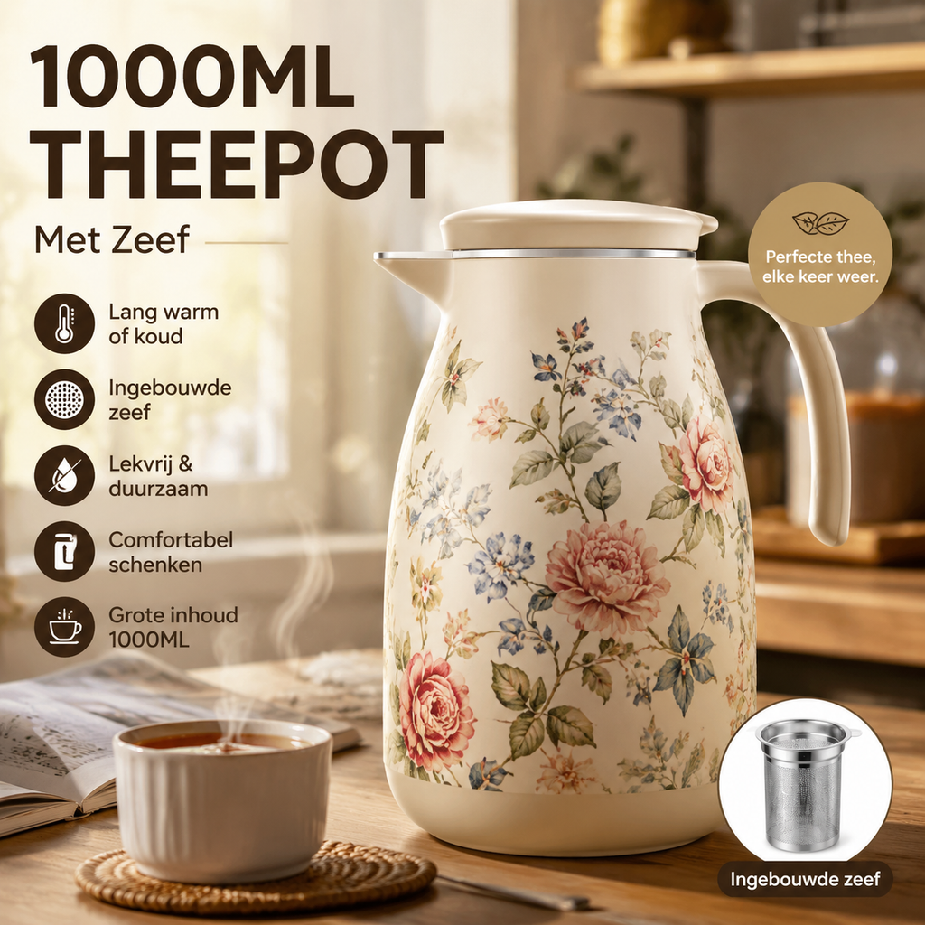 1000ml Vacuümgeïsoleerde Theepot met Zeef