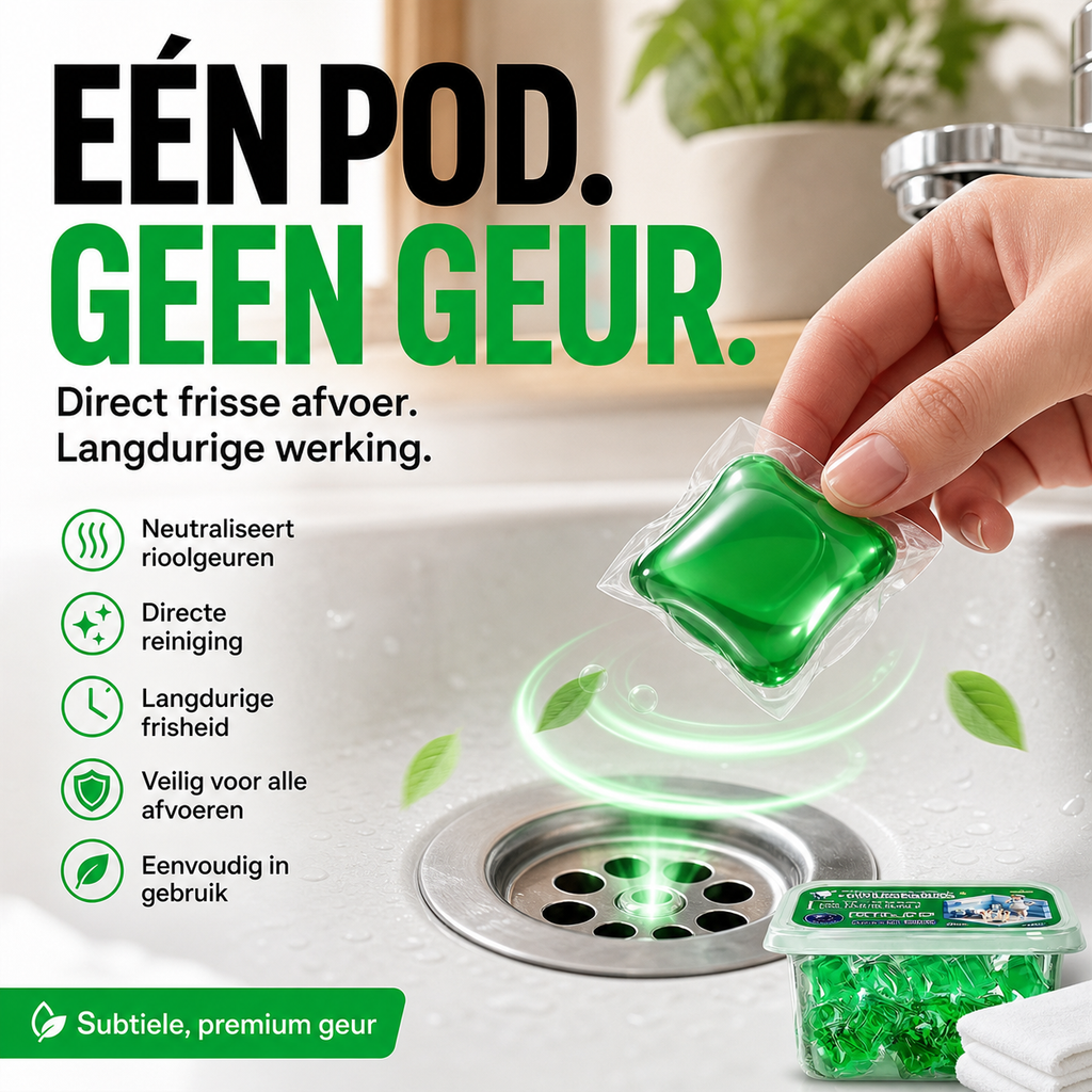 Bio-enzymatische afvoercapsules — Neutraliseert geuren direct bij de bron. Directe frisheid, zonder agressieve chemicaliën. Zeg dag tegen stank! 🚰✅