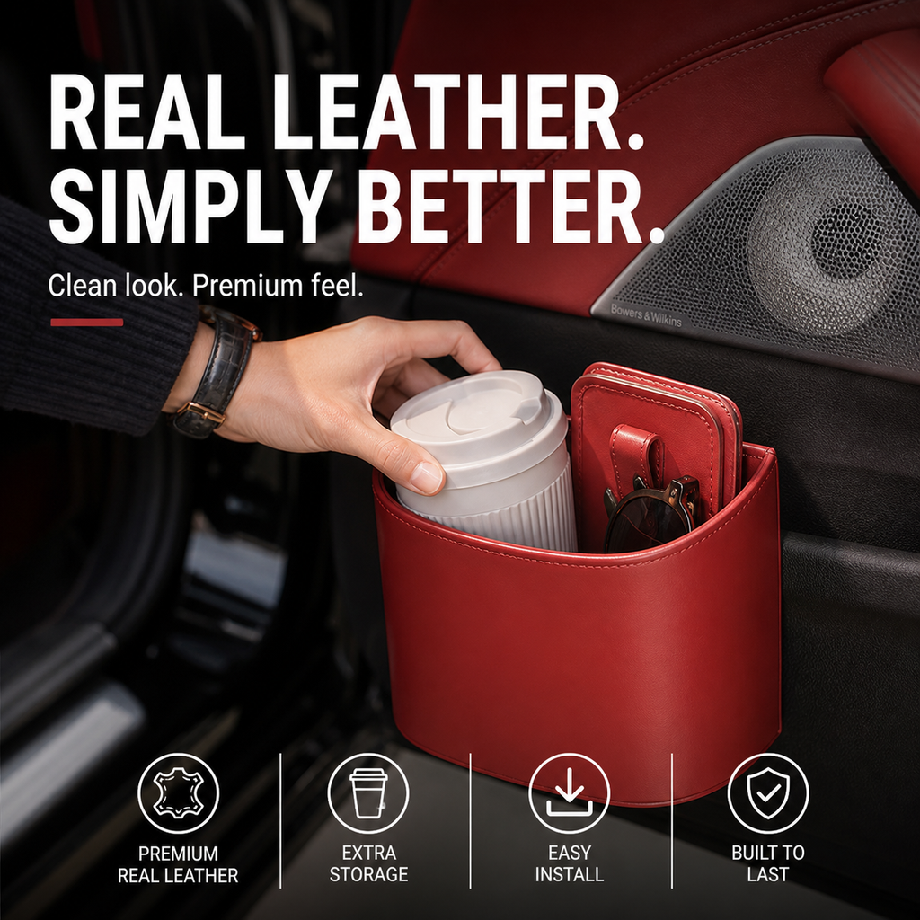 🥳2026 HOT SALE🥳💞50K+ VERKOCHT!🚗🧺 53% KORTING! Lederen autodeur bekerhouder – Brede opening, gemakkelijk bereikbaar voor drankjes en telefoon. Stevige clipbevestiging. Gemaakt van duurzaam PU-leer, sterk & stijlvol. 🛡️✨