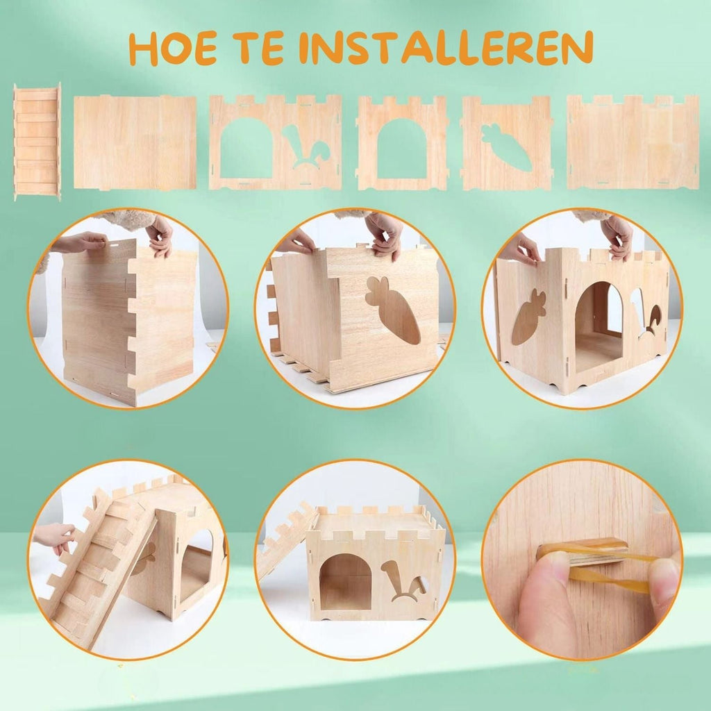 Houten Konijnenhuis | Creatief, Afneembaar & Leuk Schuilplaats voor Konijnen