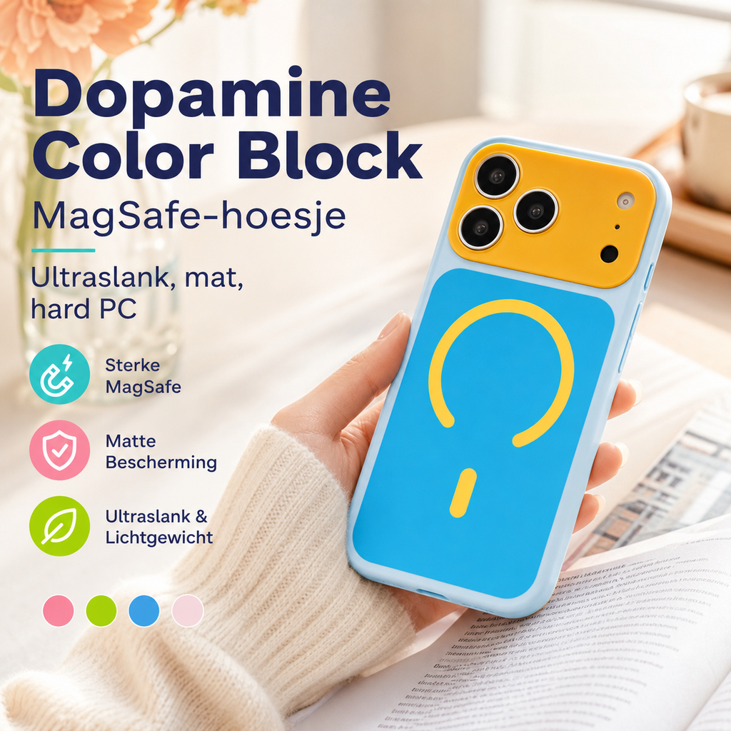 💥Meer dan 50.000 verkocht!📱Trendy iPhone-hoesje, nu in de aanbieding | Dopamine Color Block MagSafe-hoesje – Ultraslank, mat, hard PC-hoesje voor de iPhone 17 Pro Max