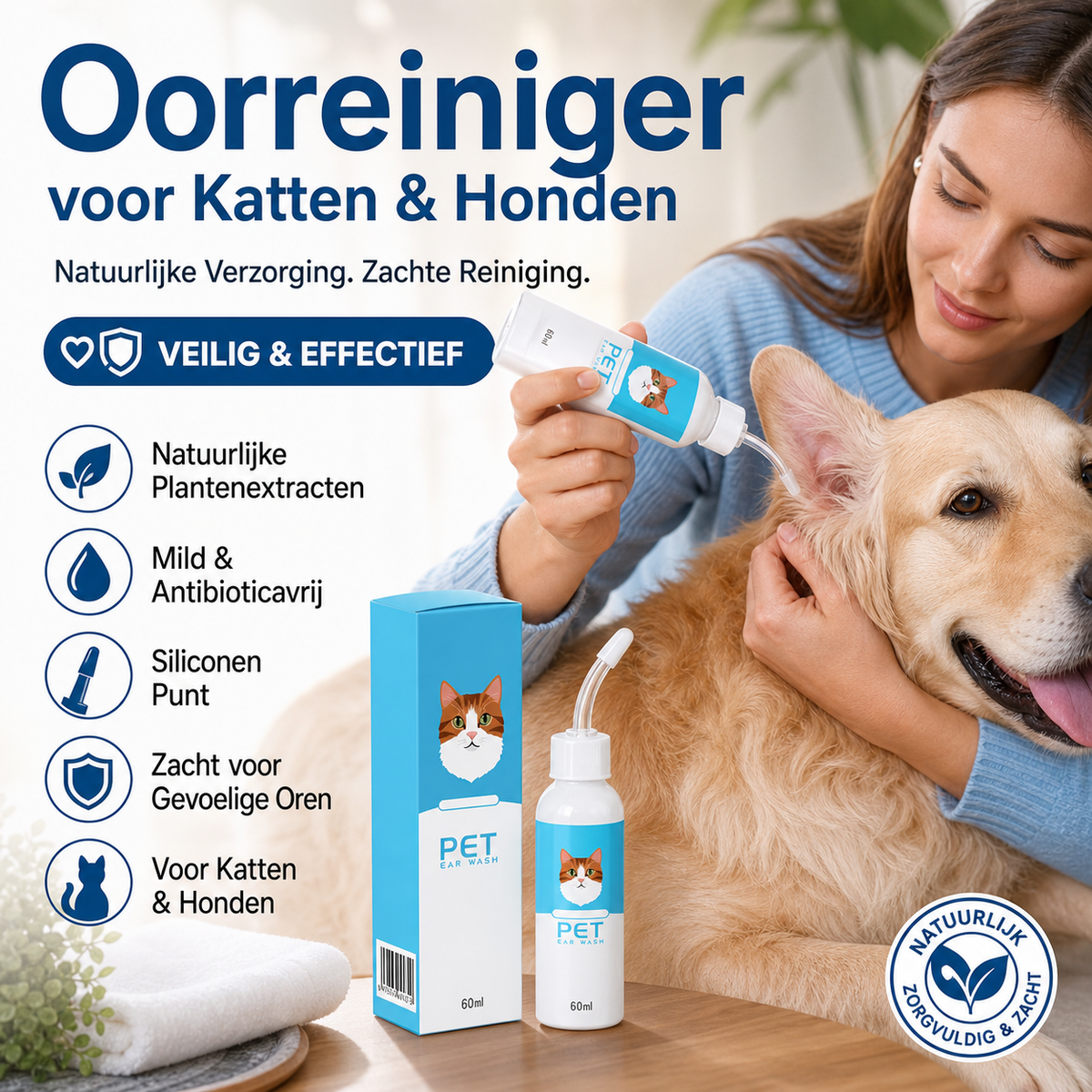 💥【LIMITED TIME 50% OFF】🔥 Oorreiniger voor Katten en Honden | Natuurlijke Plantenextracten | Mild & Antibioticavrij | Siliconen Punt | 120ml