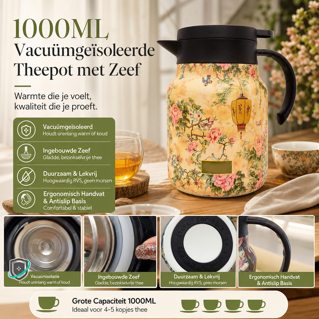1000ml Vacuümgeïsoleerde Theepot met Zeef