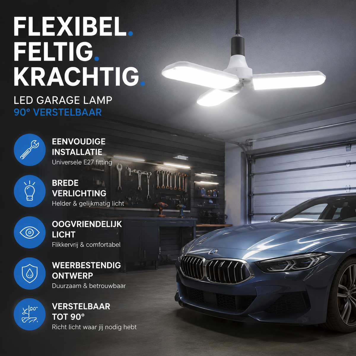 Opvouwbare LED-plafondlamp voor de garage