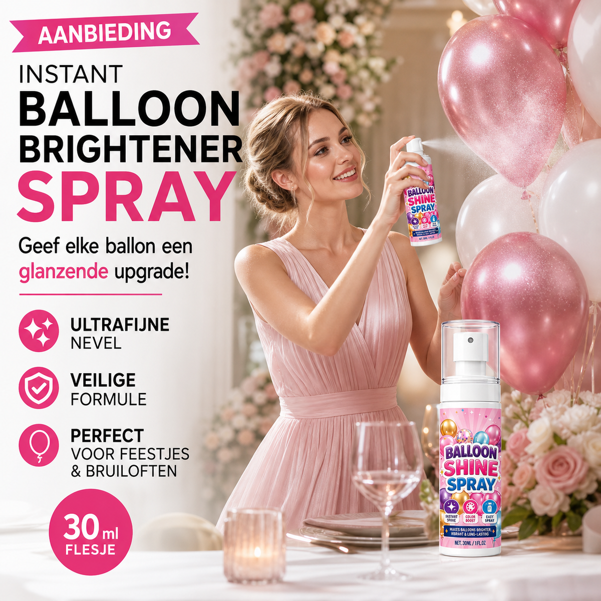 🎉【Aanbieding】🎈✨Instant Balloon Brightener Spray | 30/60 ml | Ultrafijne Nevel | Veilige Formule | Voor Feestjes & Bruiloften💨🎈