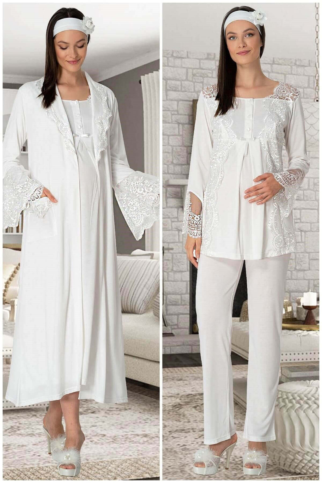 Lace Collar 4-Piece Maternity-Nursing Set Ecru - 5355