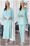 Lace Collar 4-Piece Maternity-Nursing Set Turquoise - 5355