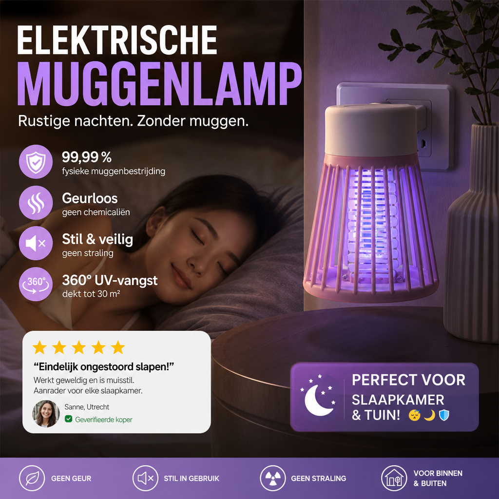 📢Laatste dag aanbieding: slechts 17,97!!!🔇✨ Elektrische muggenlamp – 99,99% fysieke muggenbestrijding, geurloos, geen straling, stille werking. 360° UV-vangst, dekt tot 30 m². Perfect voor slaapkamer en tuin! 😴🌙🛡️