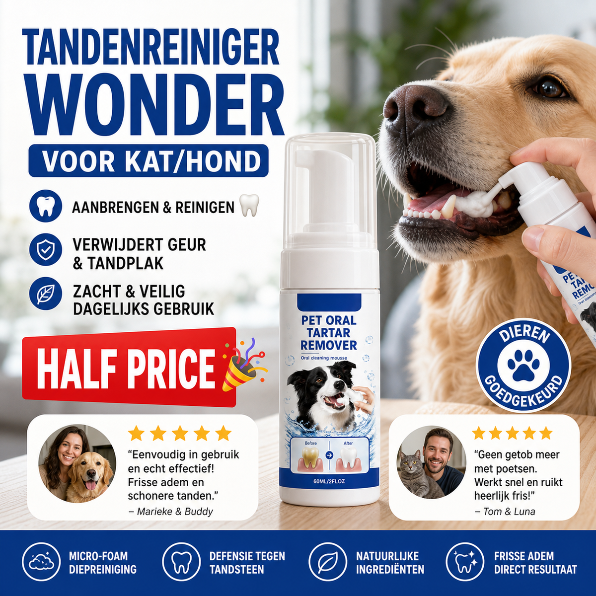 ⏳ FLASH SALE! ✨ Tandenreiniger Wonder voor Kat/Hond | Aanbrengen & Reinigen 🦷 | Verwijdert Geur & Tandplak | HALF PRICE 🎉
