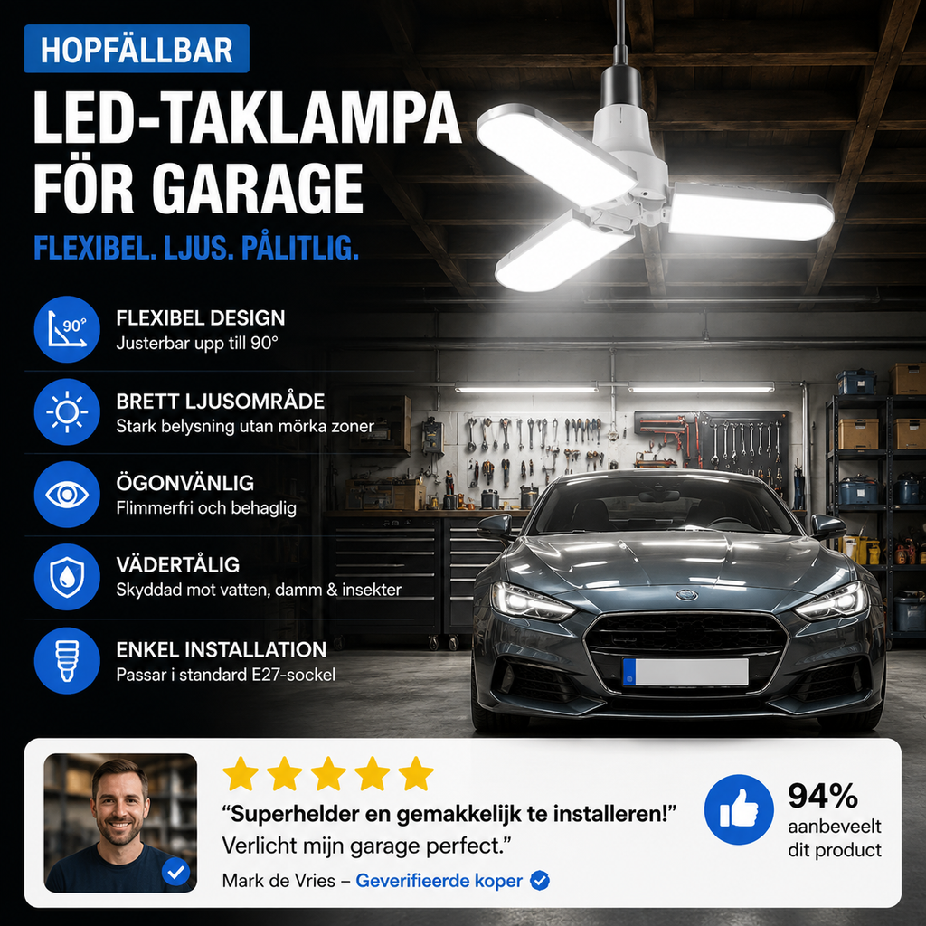 Opvouwbare LED-plafondlamp voor de garage