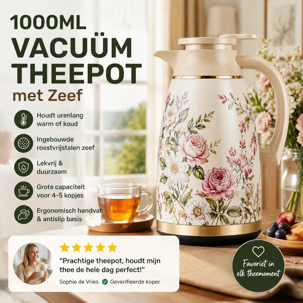 1000ml Vacuümgeïsoleerde Theepot met Zeef