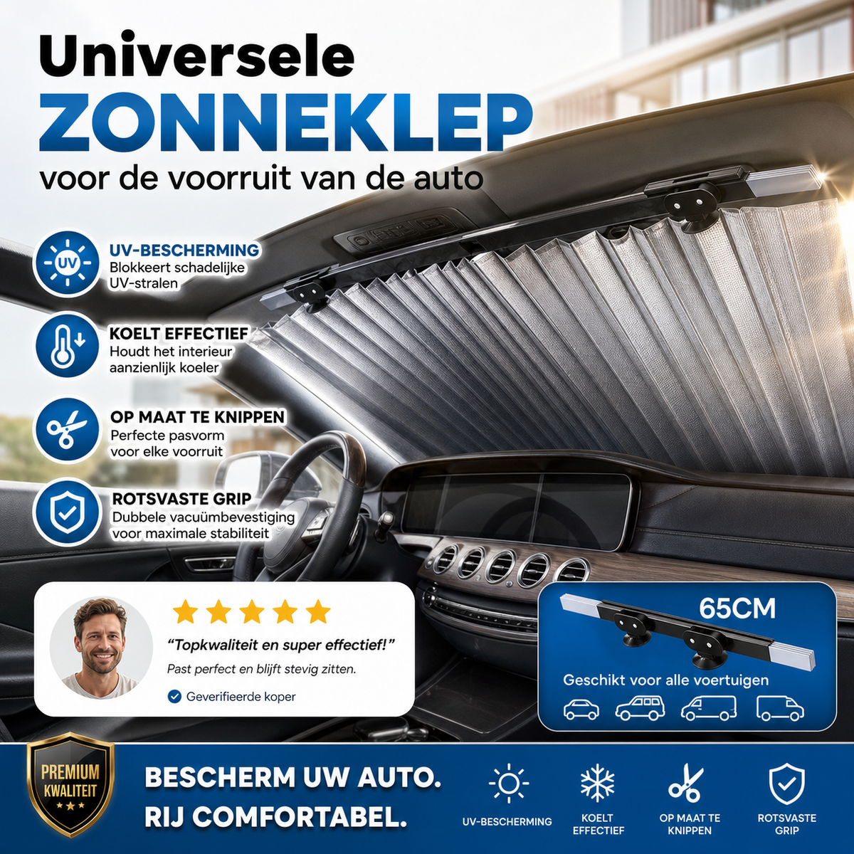 Universele zonneklep voor de voorruit van de auto