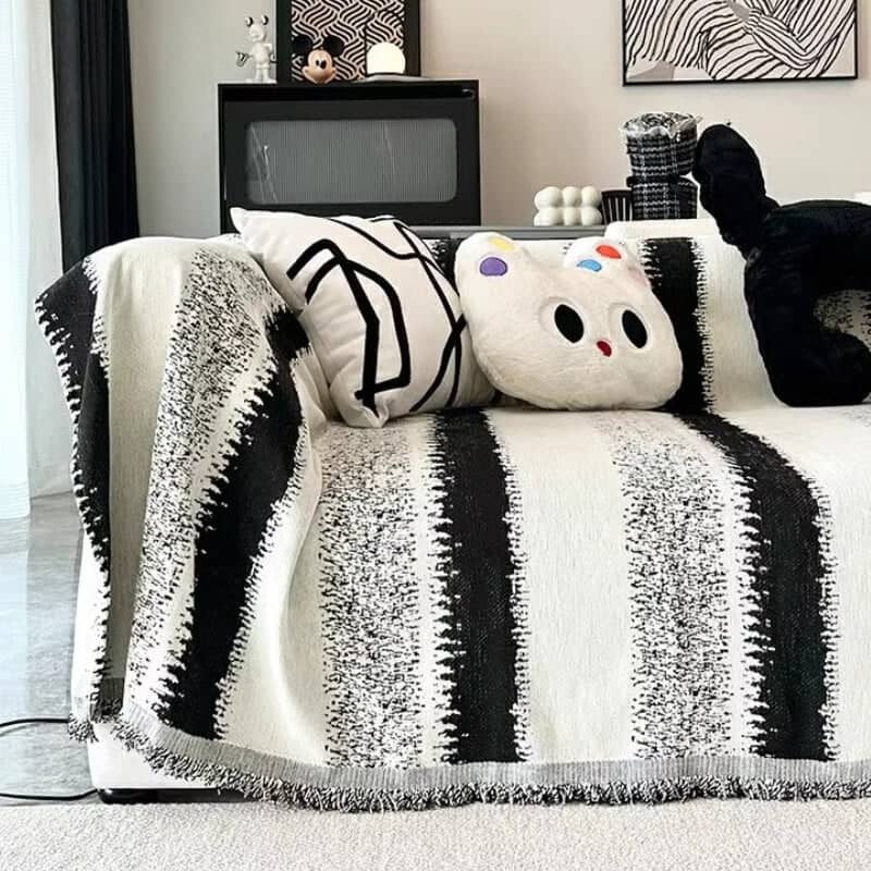 Trendy gestreepte chenille ademende bankbeschermhoes