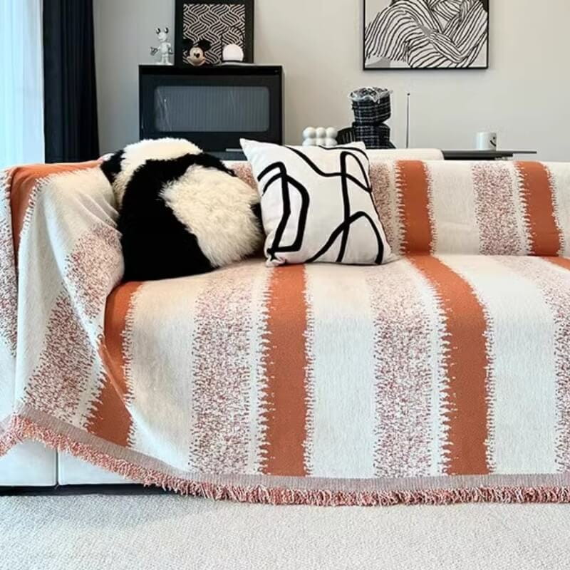 Trendy gestreepte chenille ademende bankbeschermhoes