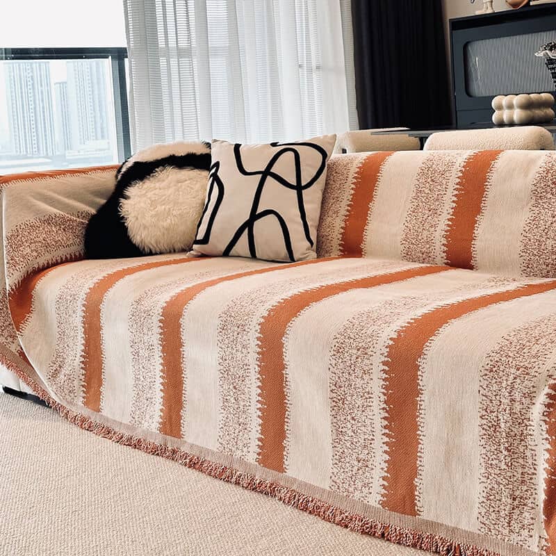 Trendy gestreepte chenille ademende bankbeschermhoes