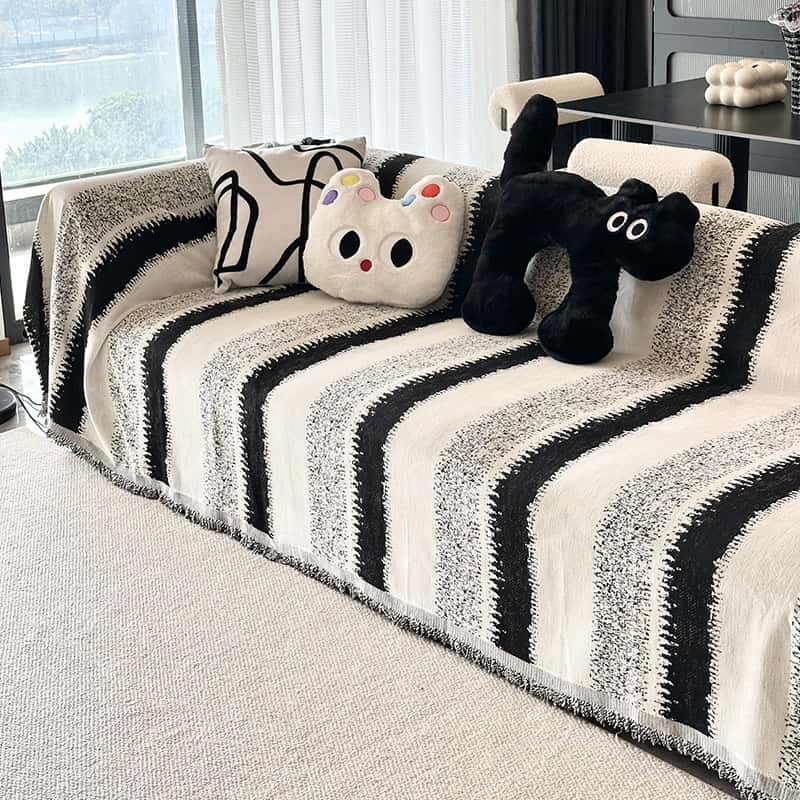 Trendy gestreepte chenille ademende bankbeschermhoes