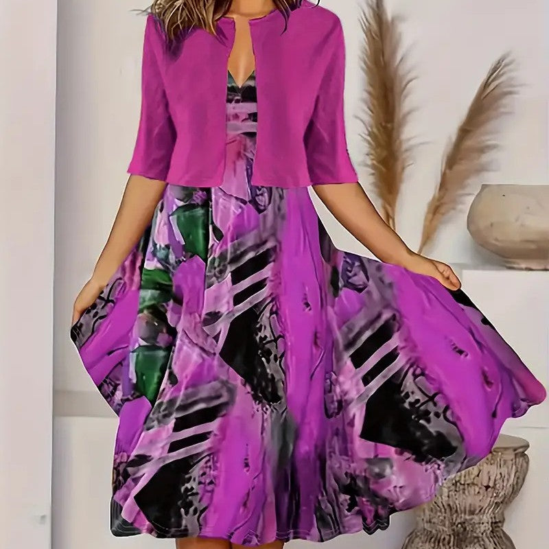 👗 50% KORTING! 🌿 Elegante en slanke tweedelige jurk voor dames – bijpassende top en rok, flatterende snit en chique look ✨