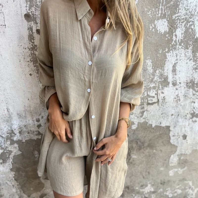 🔥2026 Vrouwen Fashion Street Casual Effen Shirt Lange Mouwen Set