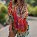 🎁2026 Nieuw binnen 50% KORTING💥Asymmetrische damesjurk met V-hals en losse snit